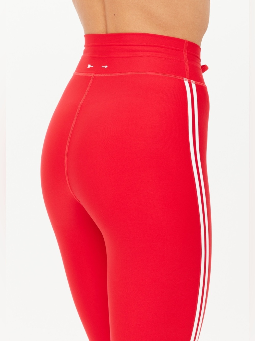 The upside bright coral Red High-Waist Leggings white stripes alo vuori stretchy